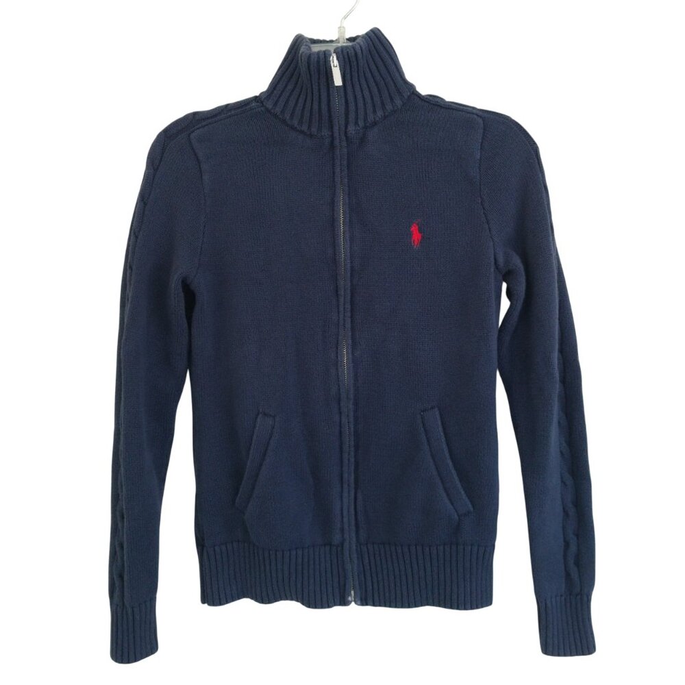 Ralph Lauren Sport Women’s Medium Navy Blue Long Sleeve Full Zip Fitted Sweater - Picture 2 of 11